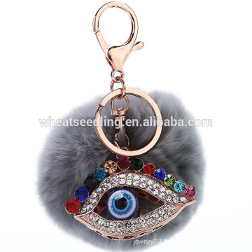 2016 style de dinde rhinestone keychain d&#39;oeil maléfique avec pompons de fourrure